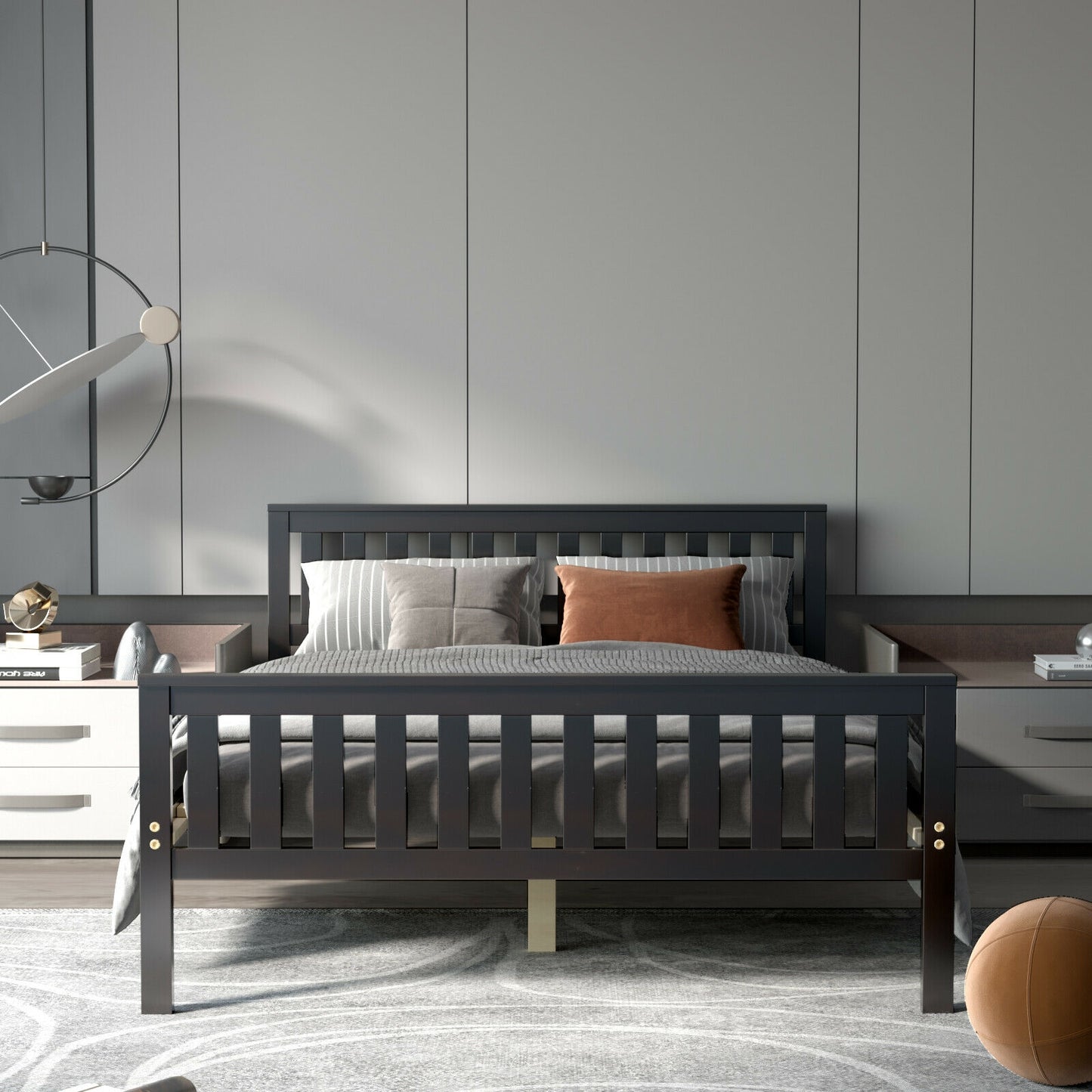 Full Size Wood Platform Bed with Headboard Kids Crystal