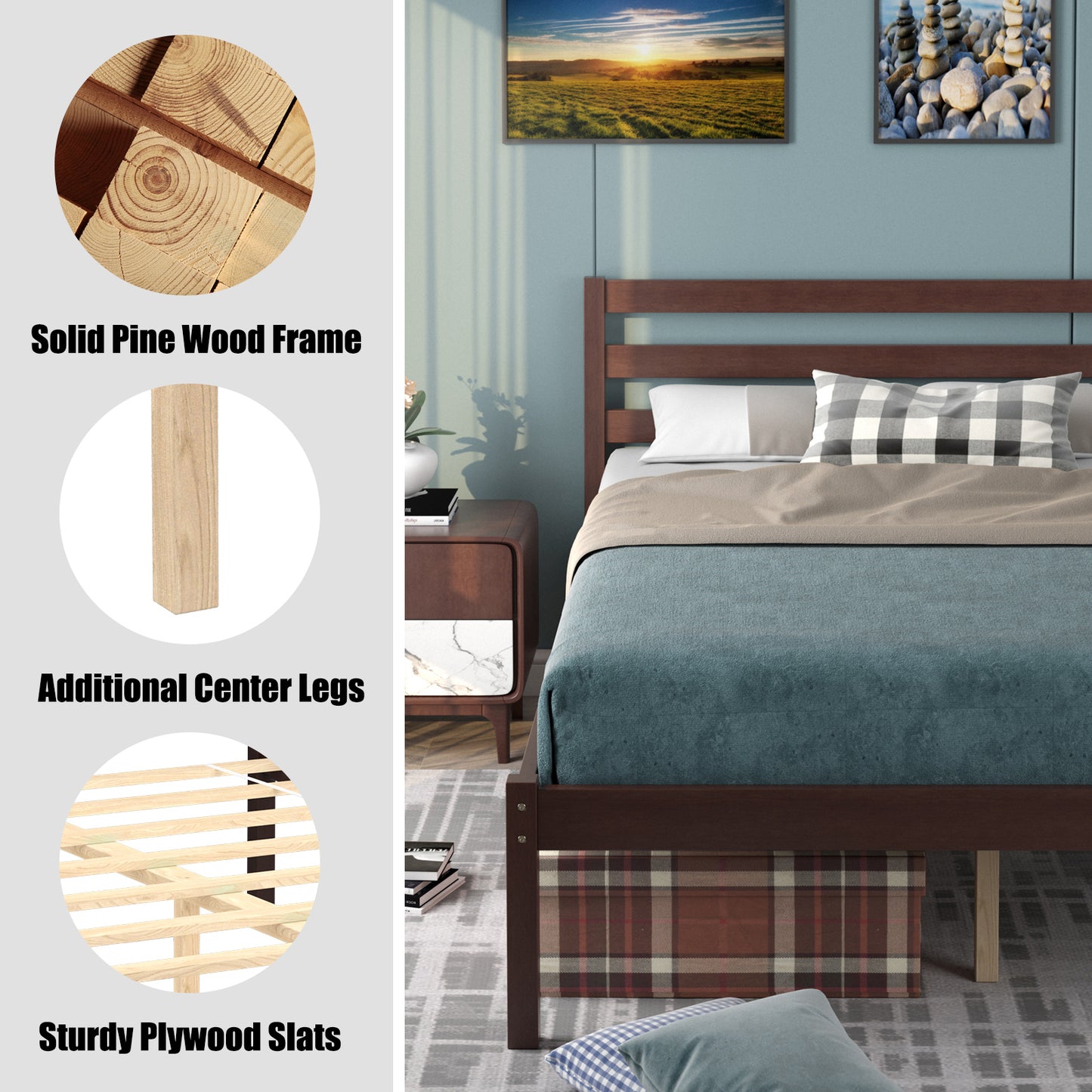 Twin Size Wood Platform Bed Frame with Headboard Kids Crystal