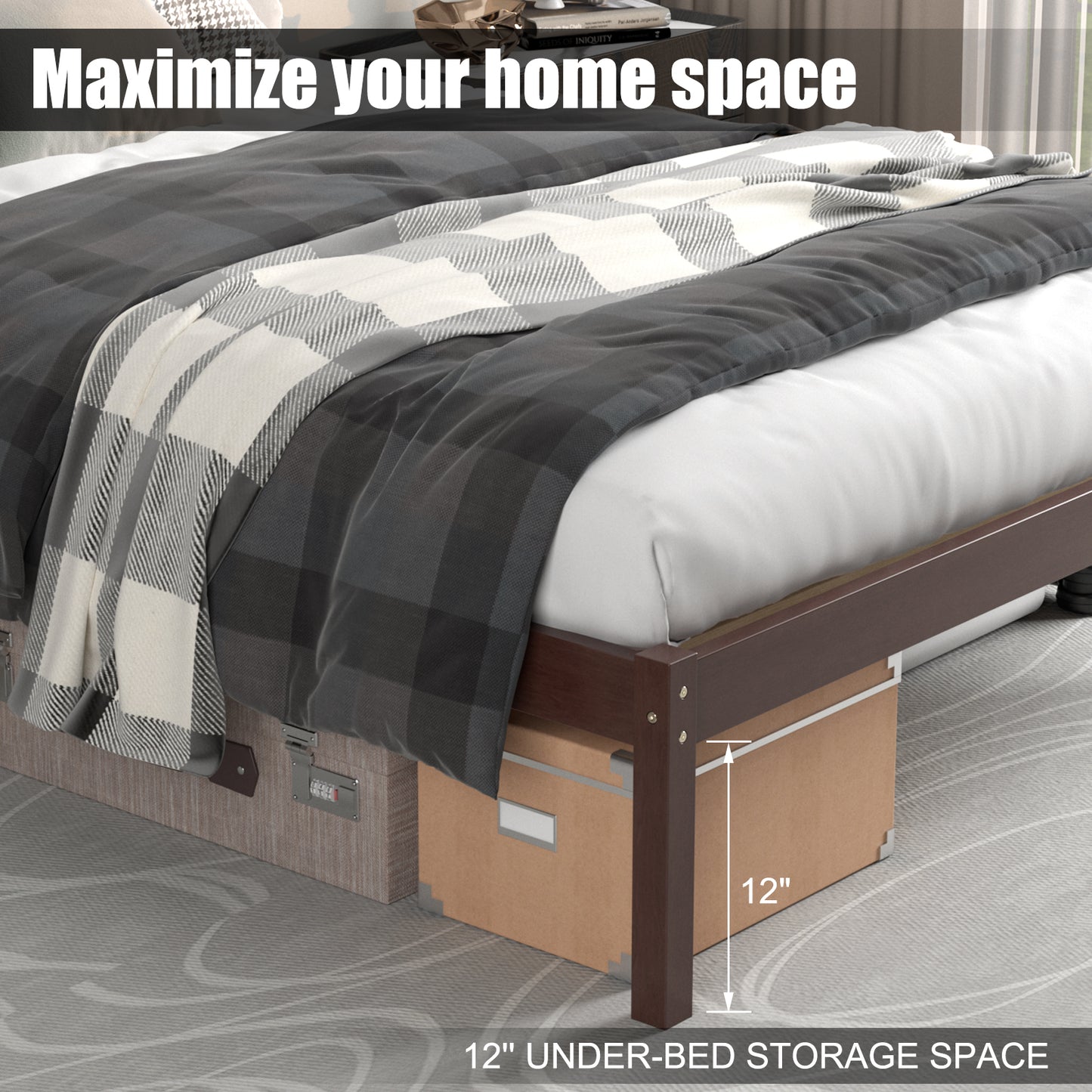 Twin Size Wood Platform Bed Frame with Headboard Kids Crystal