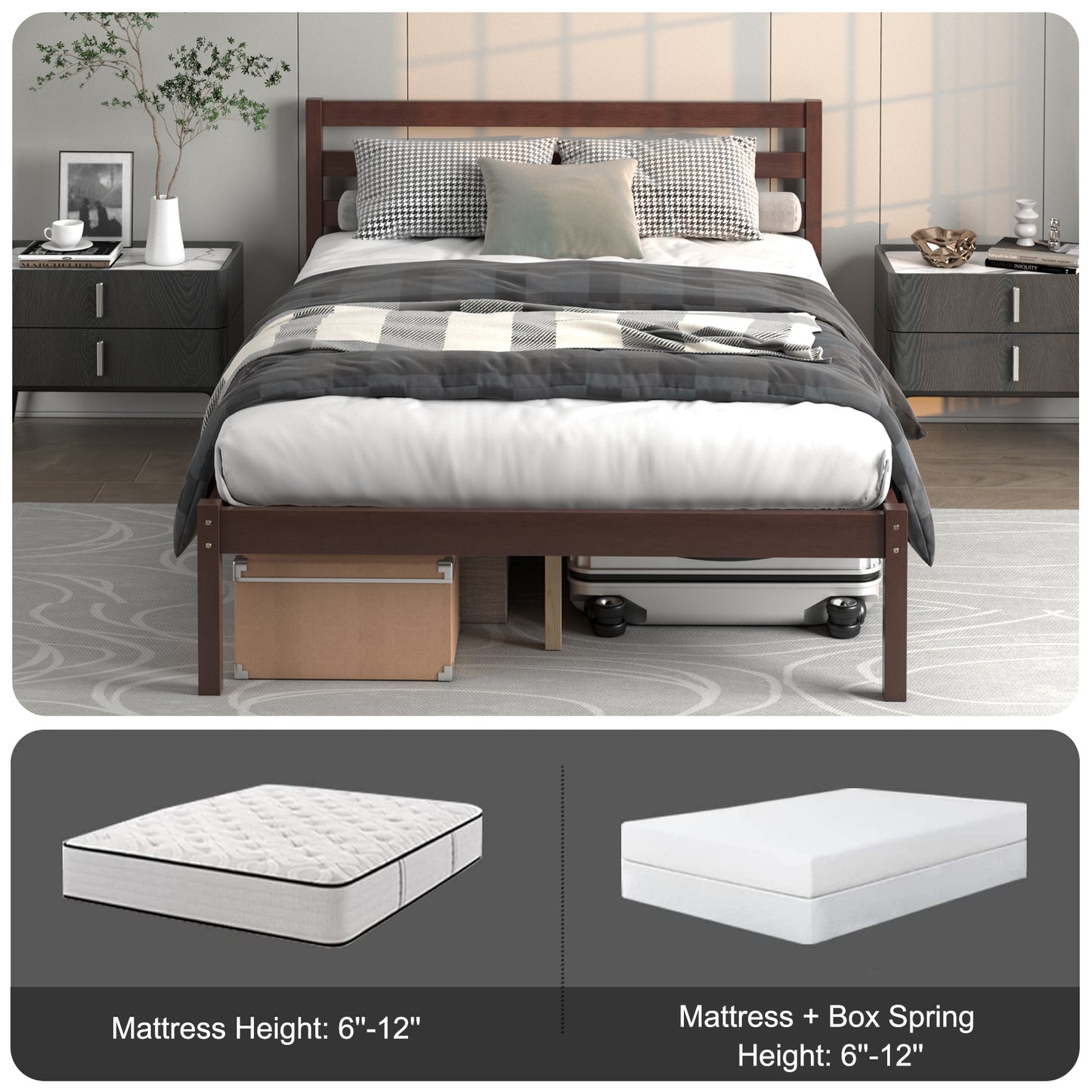 Twin Size Wood Platform Bed Frame with Headboard Kids Crystal