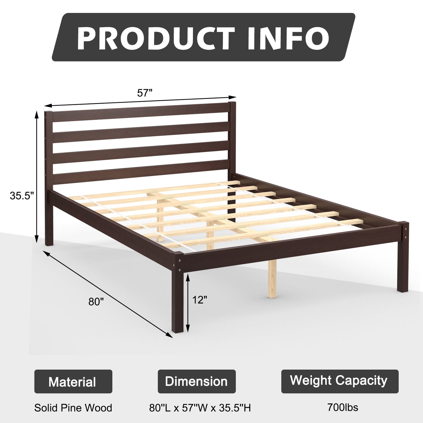 Twin Size Wood Platform Bed Frame with Headboard Kids Crystal