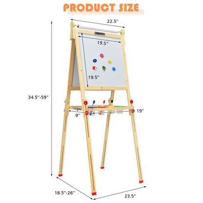 Kids Art Easel with Paper Roll Double-Sided Regulable Drawing Easel Plank