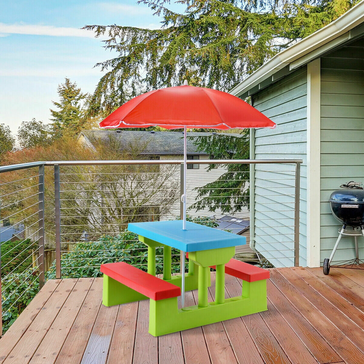Kids Picnic Folding Table and Bench with Umbrella Kids Crystal