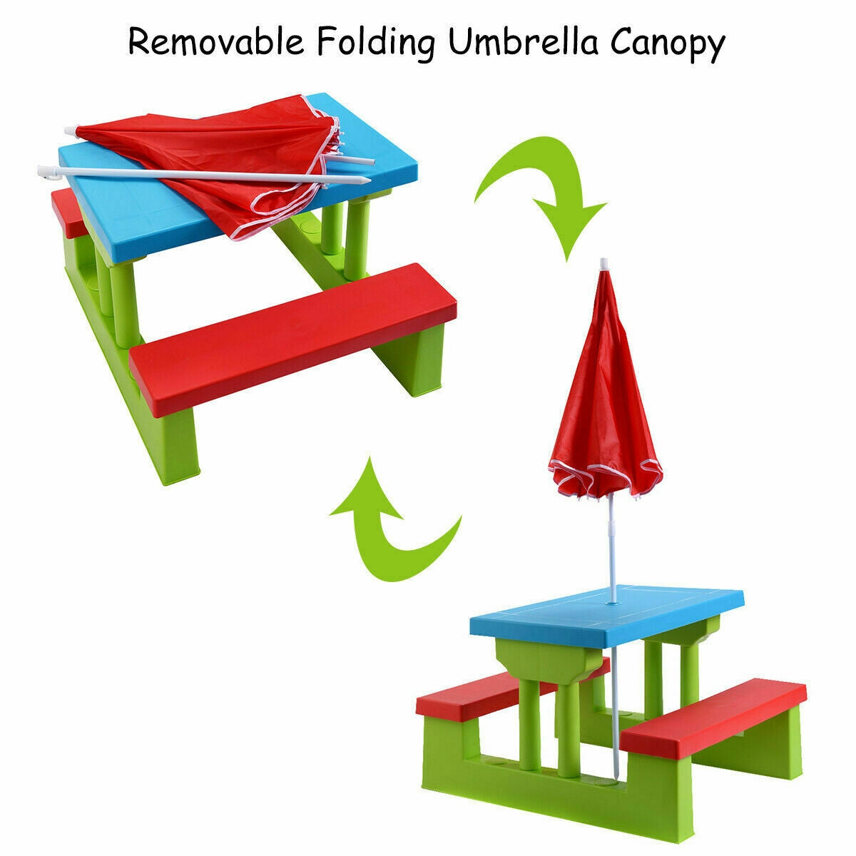 Kids Picnic Folding Table and Bench with Umbrella Kids Crystal