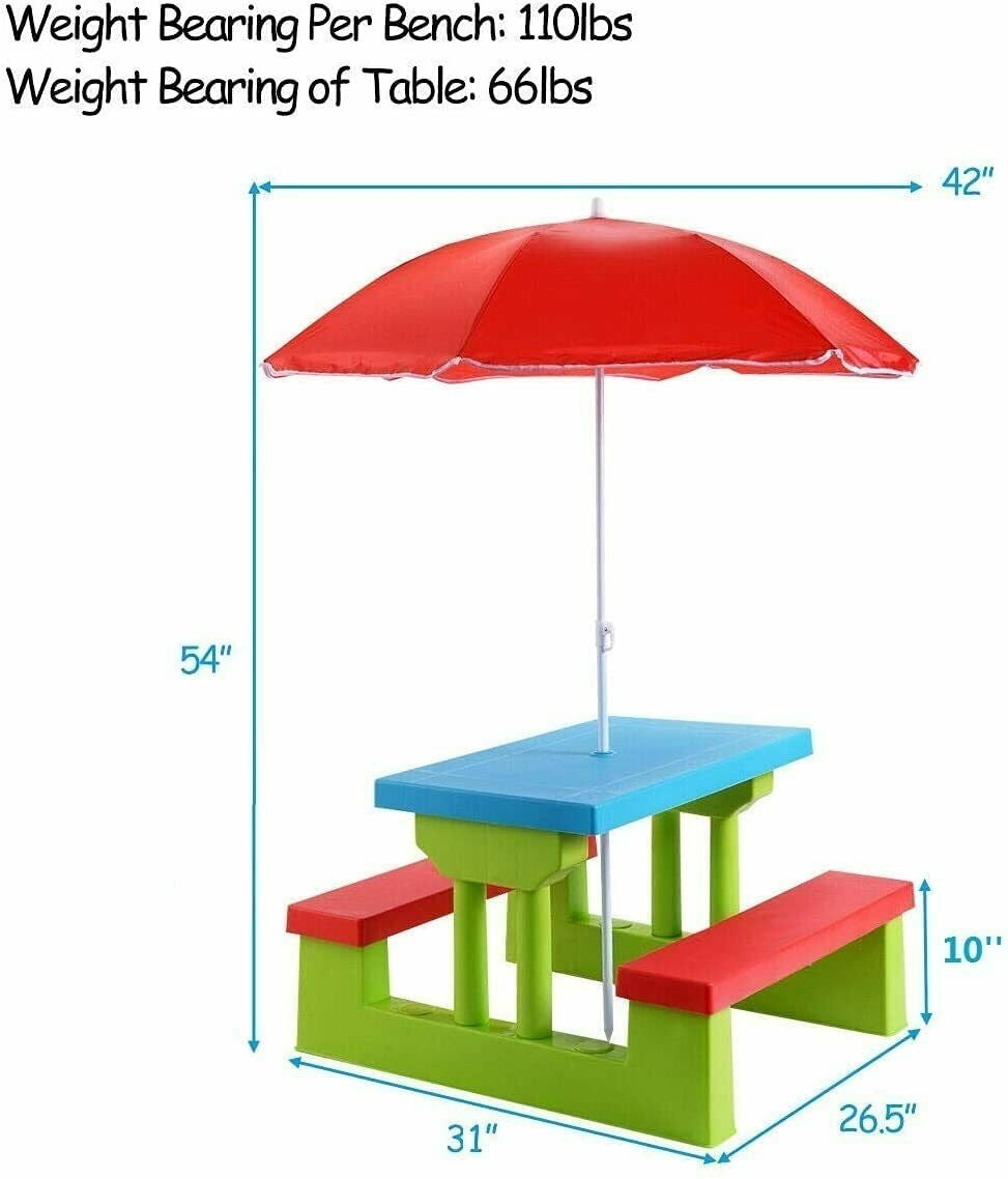 Kids Picnic Folding Table and Bench with Umbrella Kids Crystal