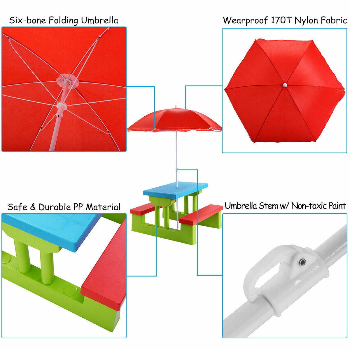 Kids Picnic Folding Table and Bench with Umbrella Kids Crystal
