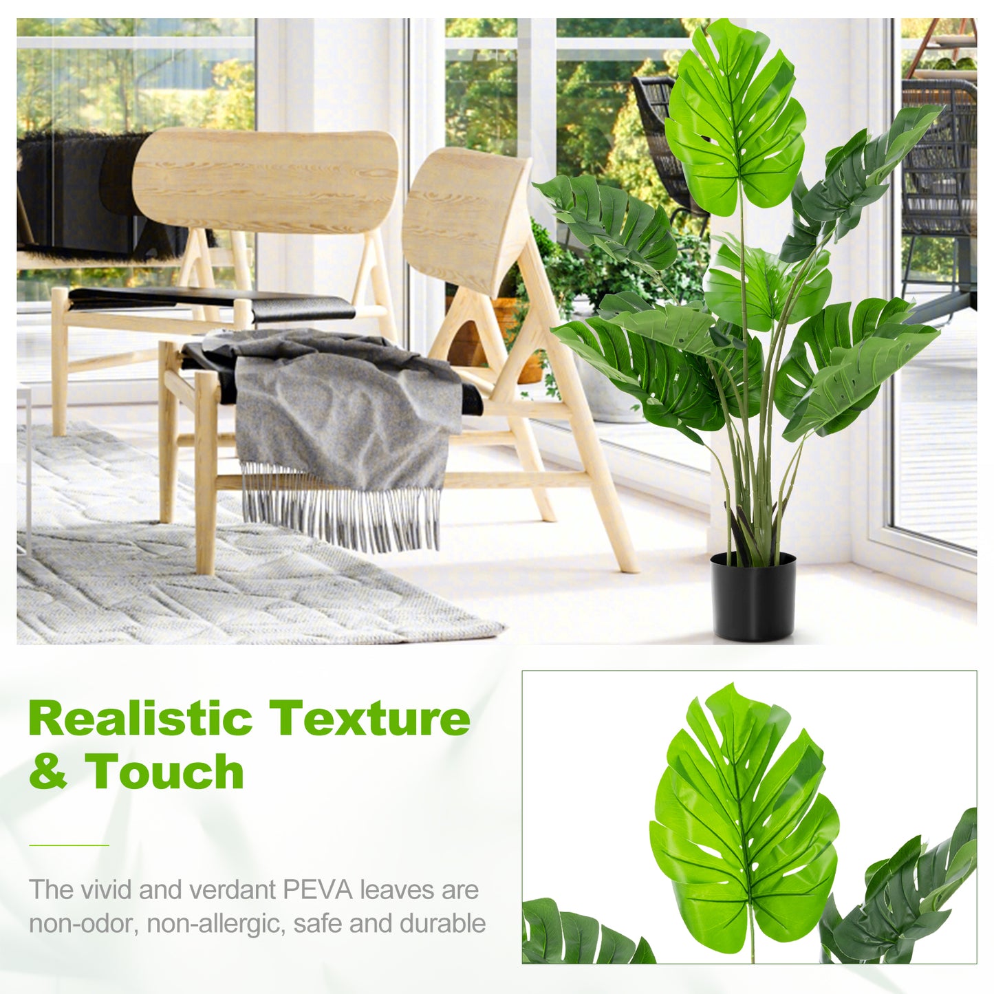 2 Pack Artificial Monstera Deliciosa Tree with 10 Leaves of Different Sizes Kids Crystal