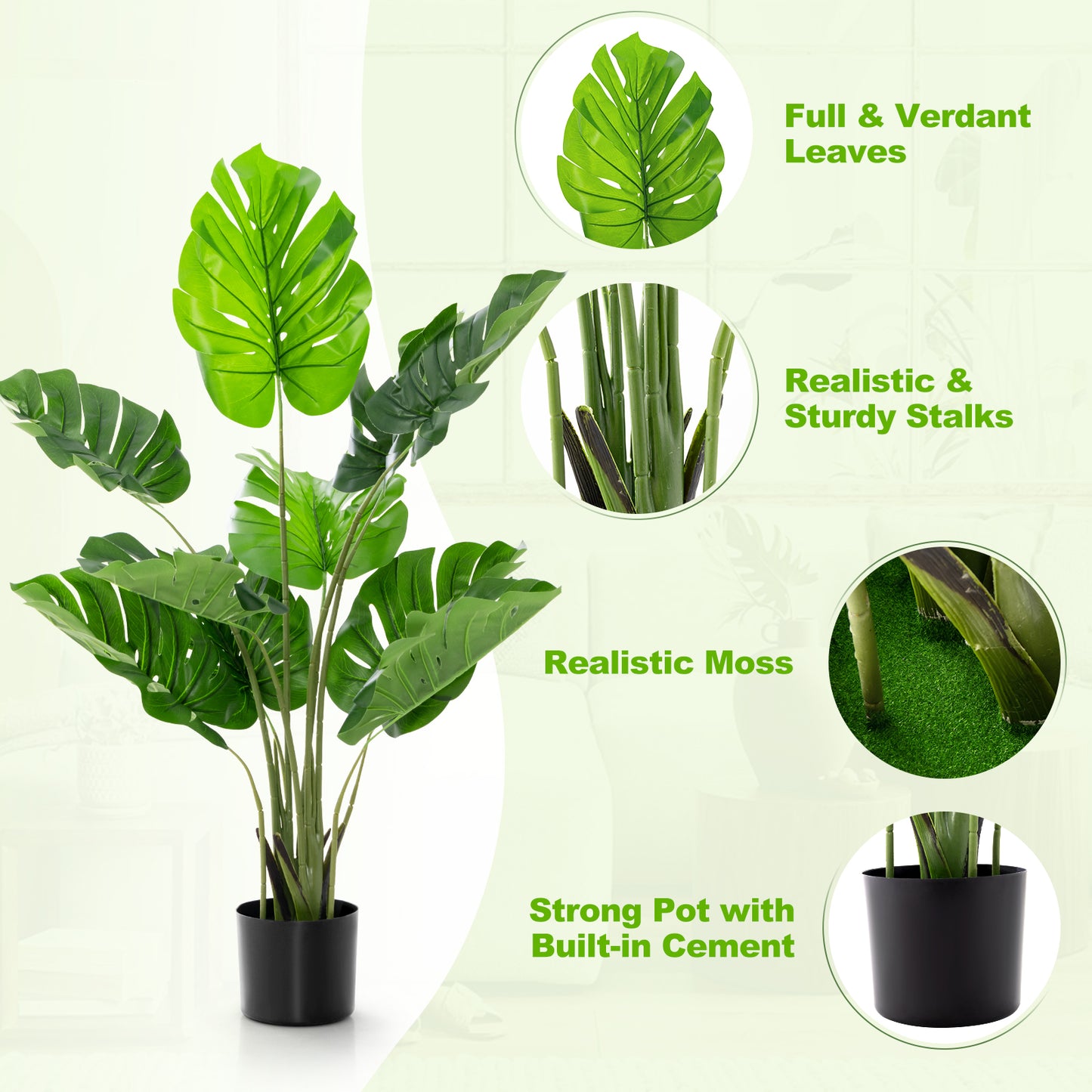 2 Pack Artificial Monstera Deliciosa Tree with 10 Leaves of Different Sizes Kids Crystal