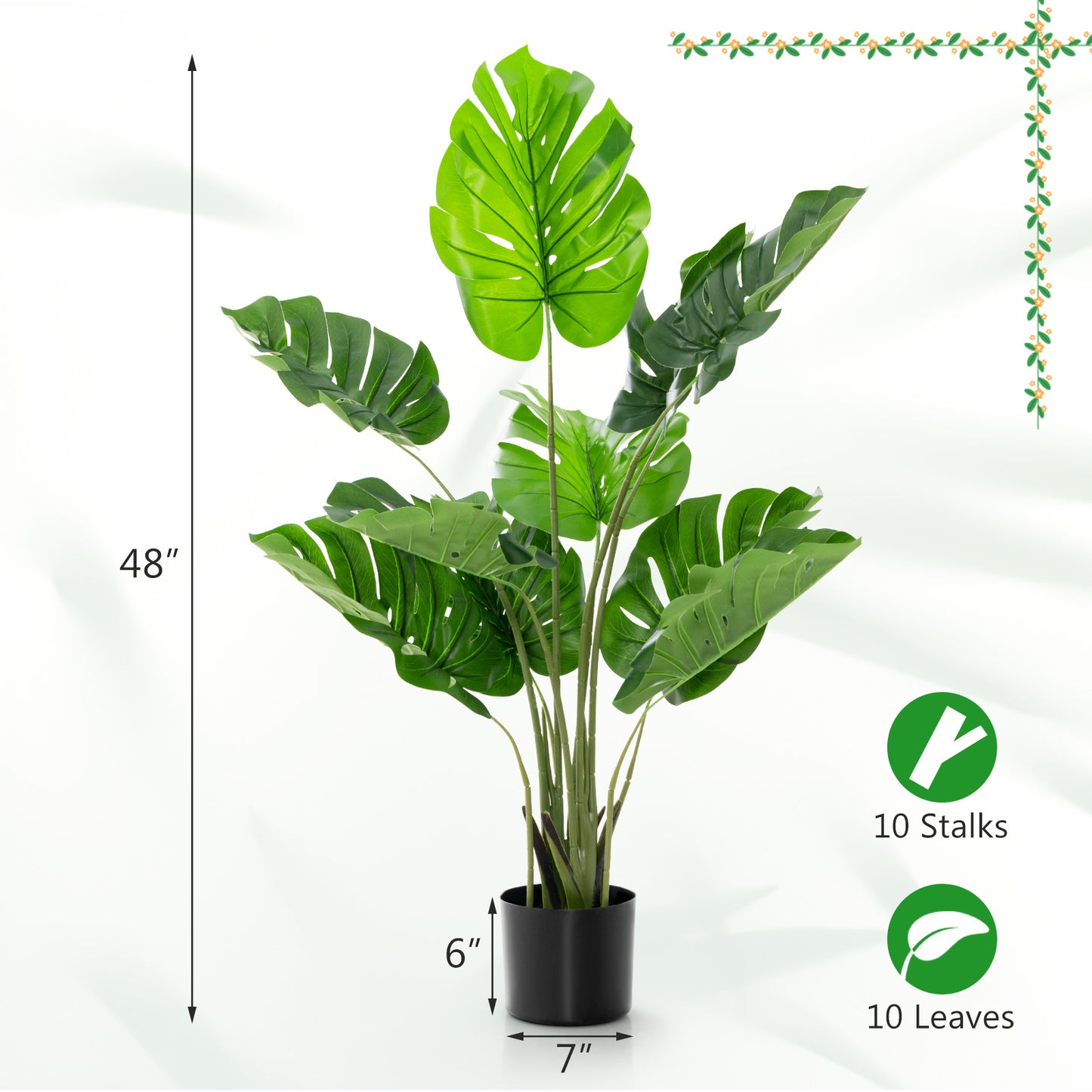 2 Pack Artificial Monstera Deliciosa Tree with 10 Leaves of Different Sizes Kids Crystal