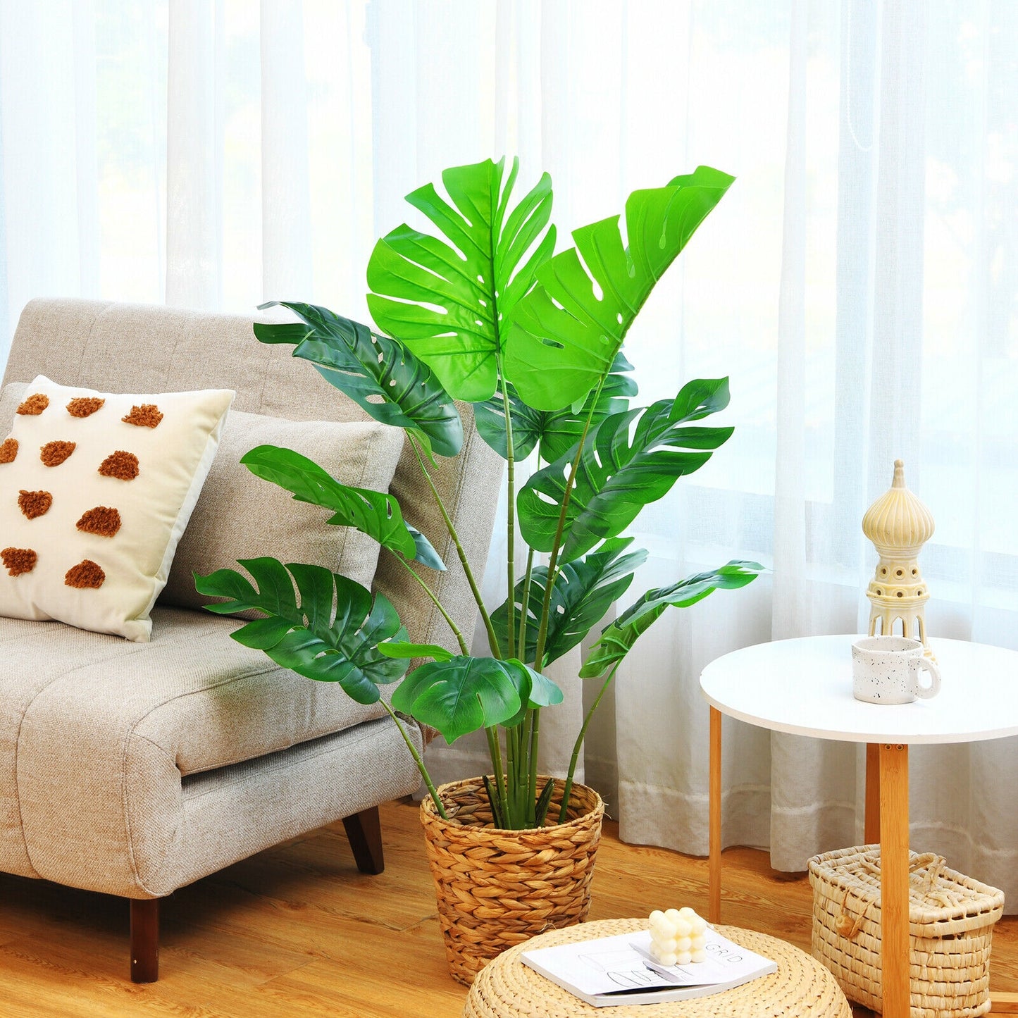 4 Feet Artificial Monstera Deliciosa Tree with 10 Leaves of Different Sizes Kids Crystal