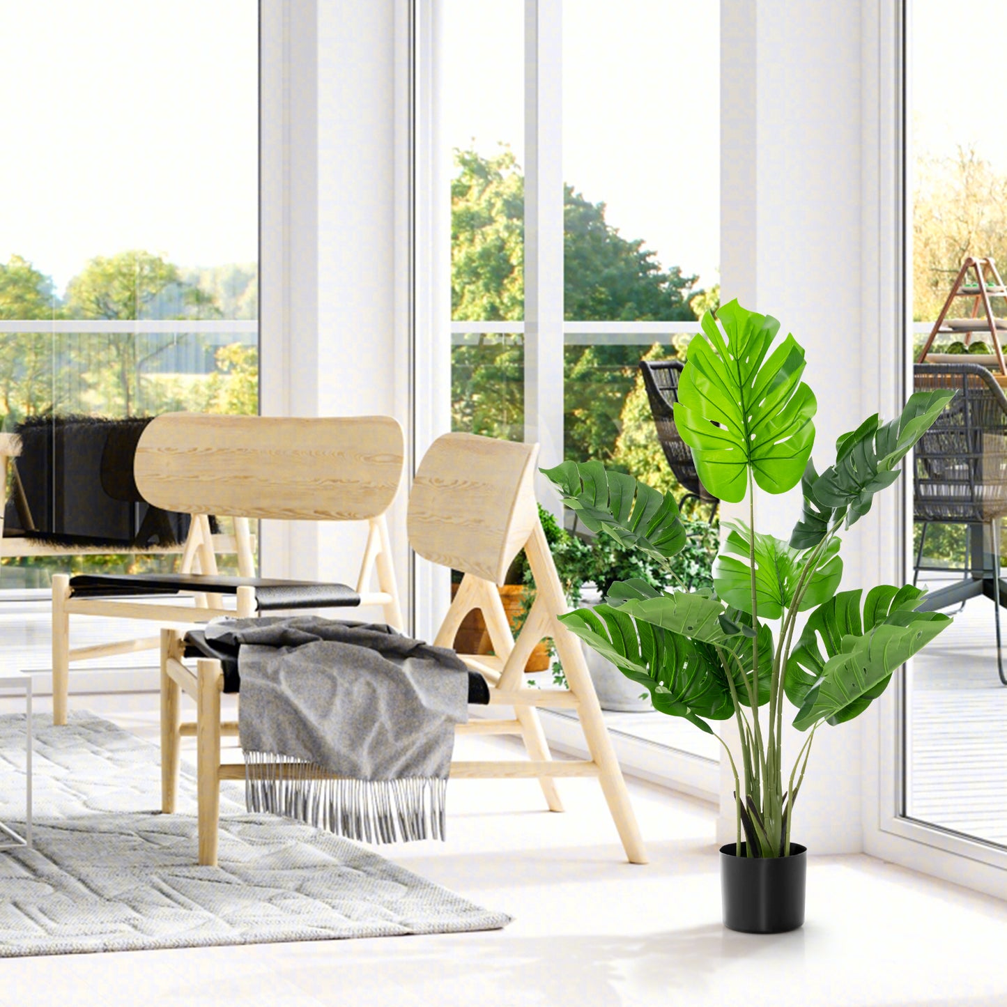 4 Feet Artificial Monstera Deliciosa Tree with 10 Leaves of Different Sizes Kids Crystal