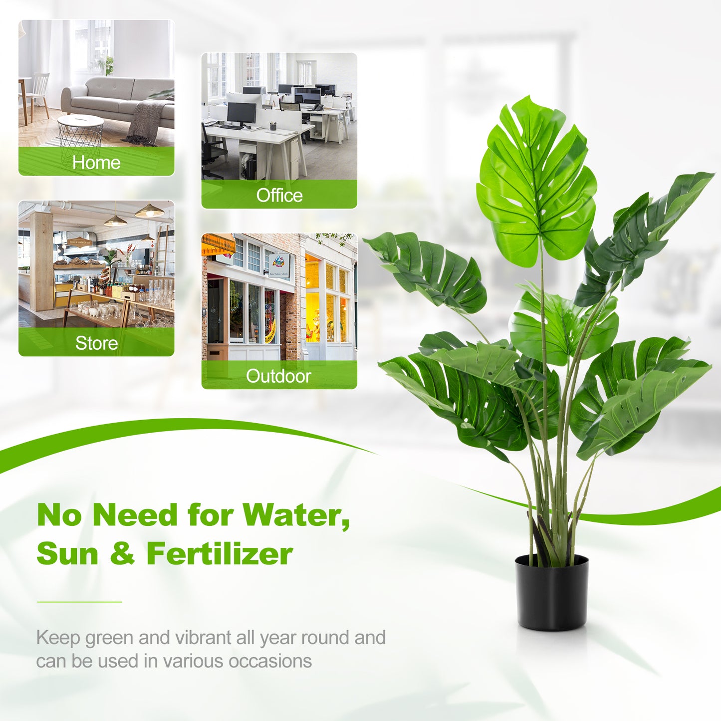 4 Feet Artificial Monstera Deliciosa Tree with 10 Leaves of Different Sizes Kids Crystal