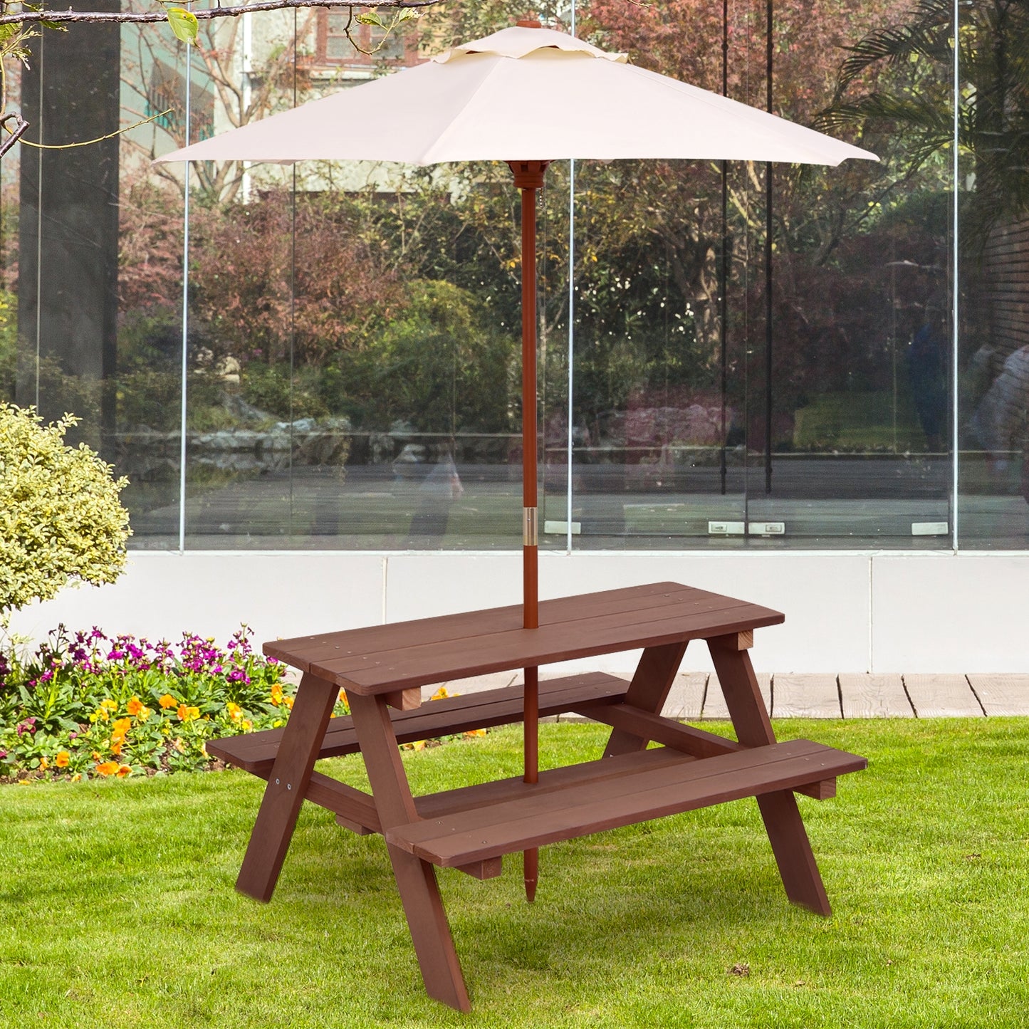 Outdoor 4-Seat Kid's Picnic Table Bench with Umbrella Kids Crystal