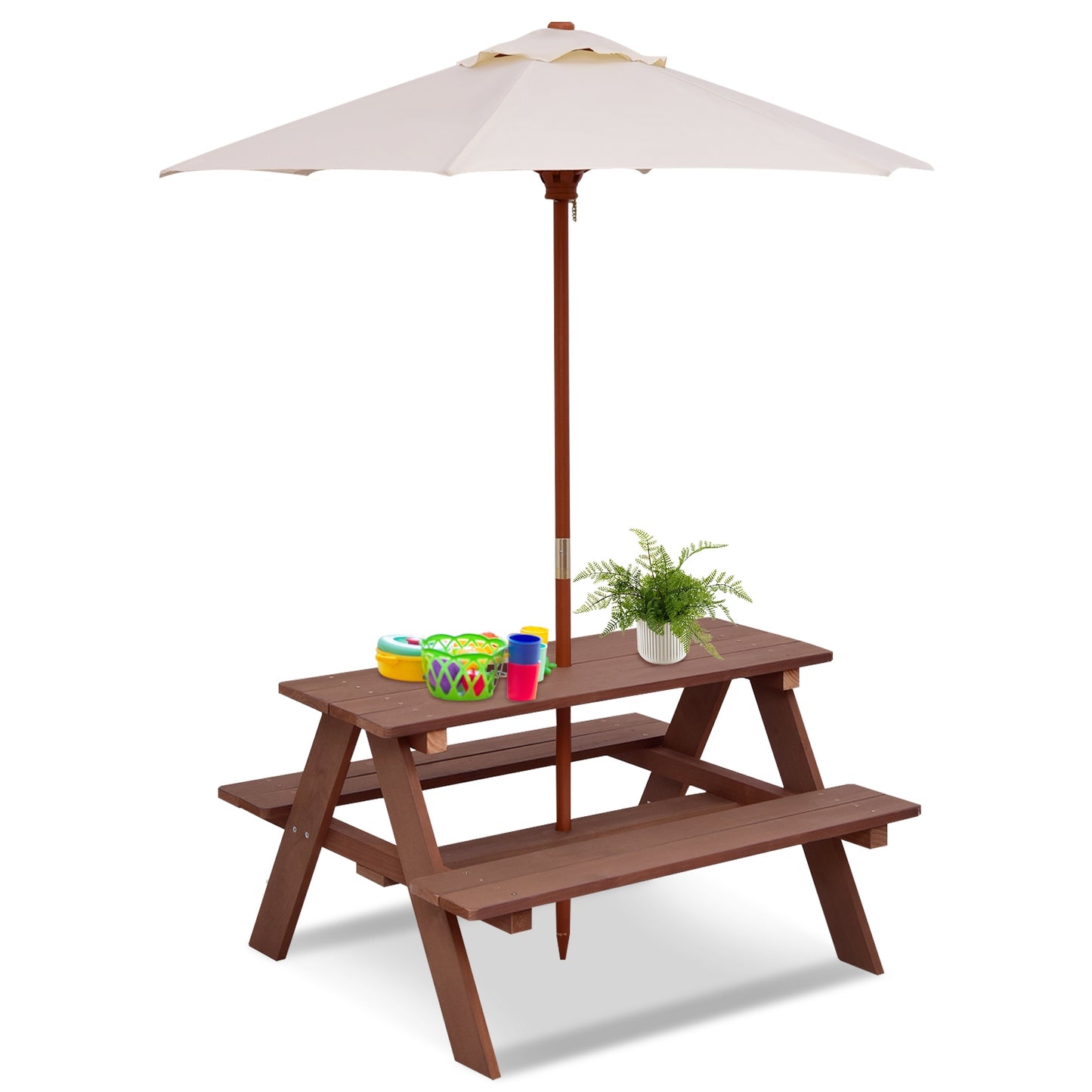 Outdoor 4-Seat Kid's Picnic Table Bench with Umbrella Kids Crystal