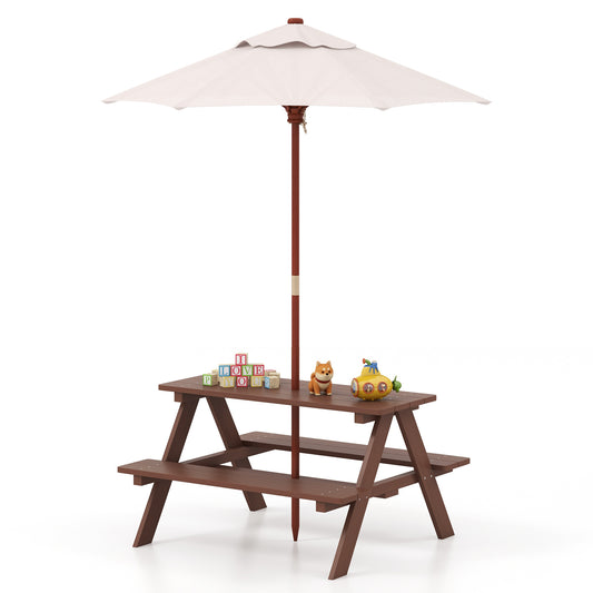 Outdoor 4-Seat Kid's Picnic Table Bench with Umbrella Kids Crystal