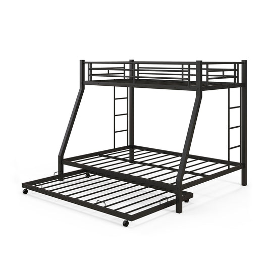 Twin Over Full Bunk Bed Frame with Trundle for Guest Room-Black Kids Crystal