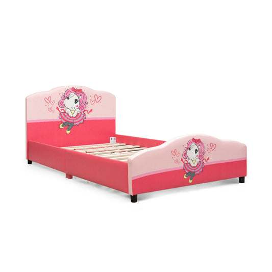 Kids Children Upholstered Platform Toddler Girl Pattern Bed Kids Crystal