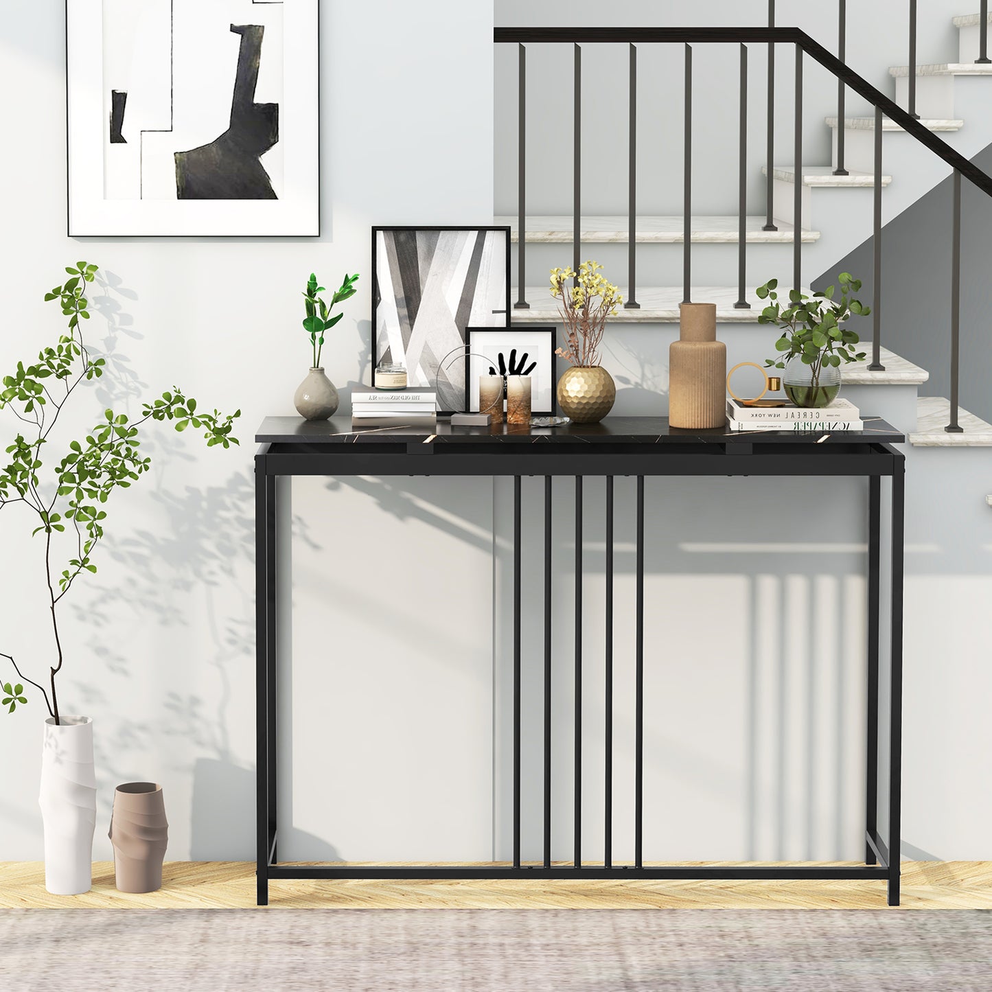 48 Inch Console Tables with Powder-Coated Steel Frame-Black Kids Crystal