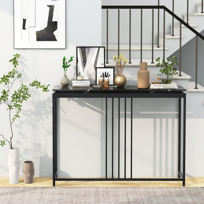 48 Inch Console Tables with Powder-Coated Steel Frame-Black