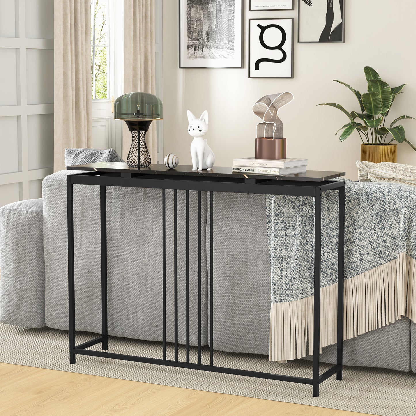 48 Inch Console Tables with Powder-Coated Steel Frame-Black Kids Crystal