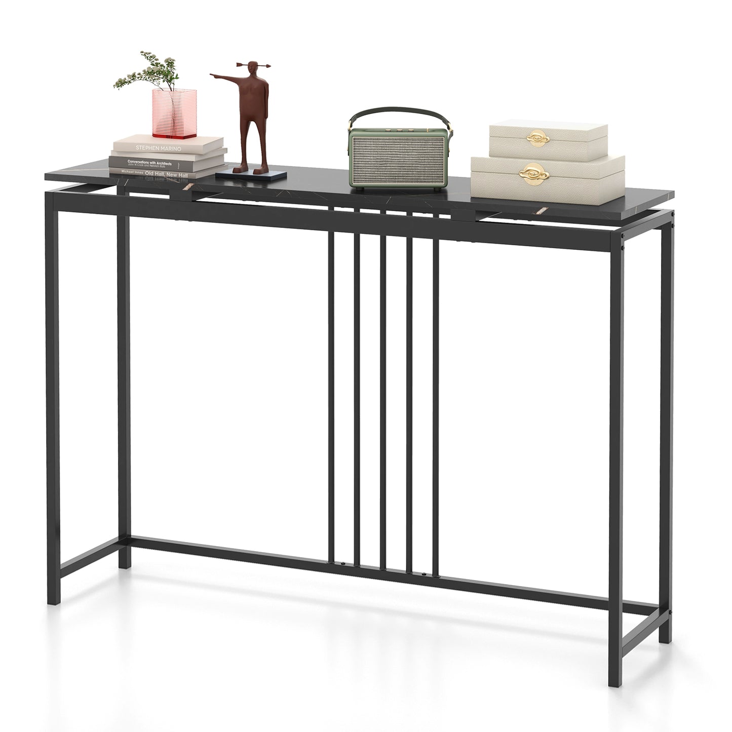 48 Inch Console Tables with Powder-Coated Steel Frame-Black Kids Crystal