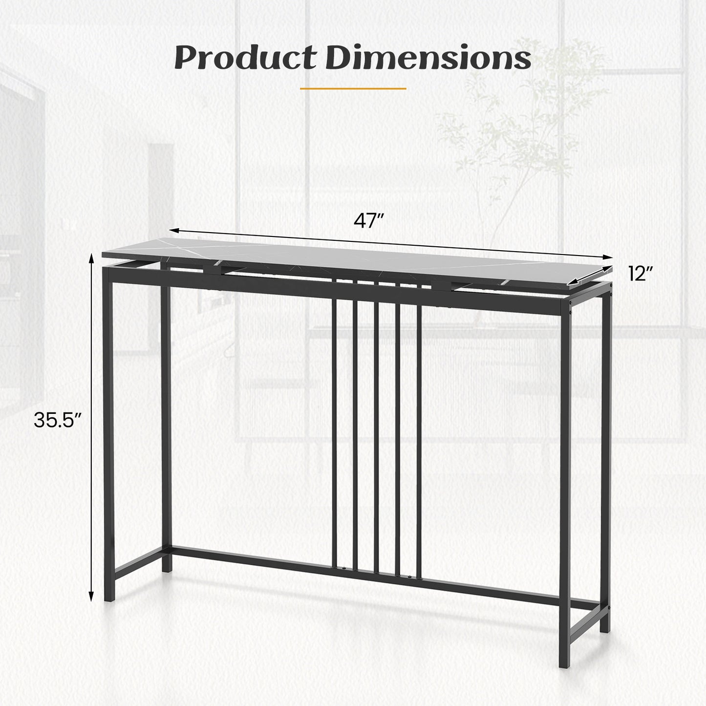 48 Inch Console Tables with Powder-Coated Steel Frame-Black Kids Crystal