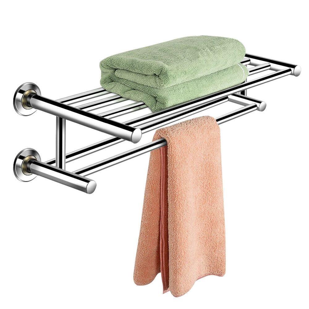 24 Inch Wall Mounted Stainless Steel Towel Storage Rack with 2 Storage Tier Kids Crystal