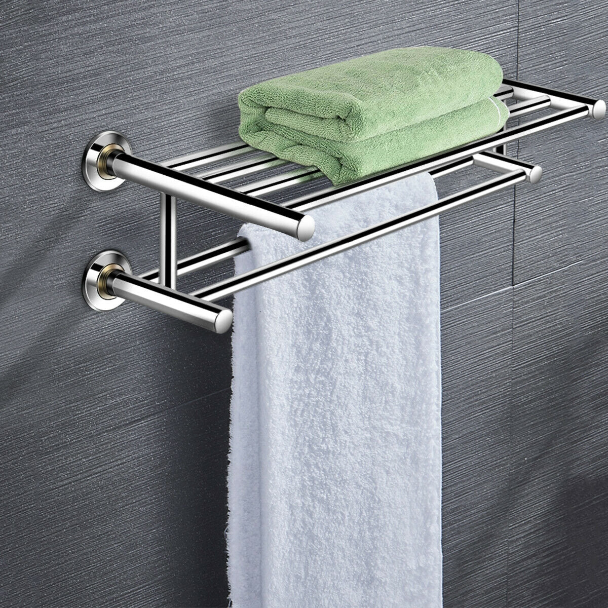 24 Inch Wall Mounted Stainless Steel Towel Storage Rack with 2 Storage Tier Kids Crystal