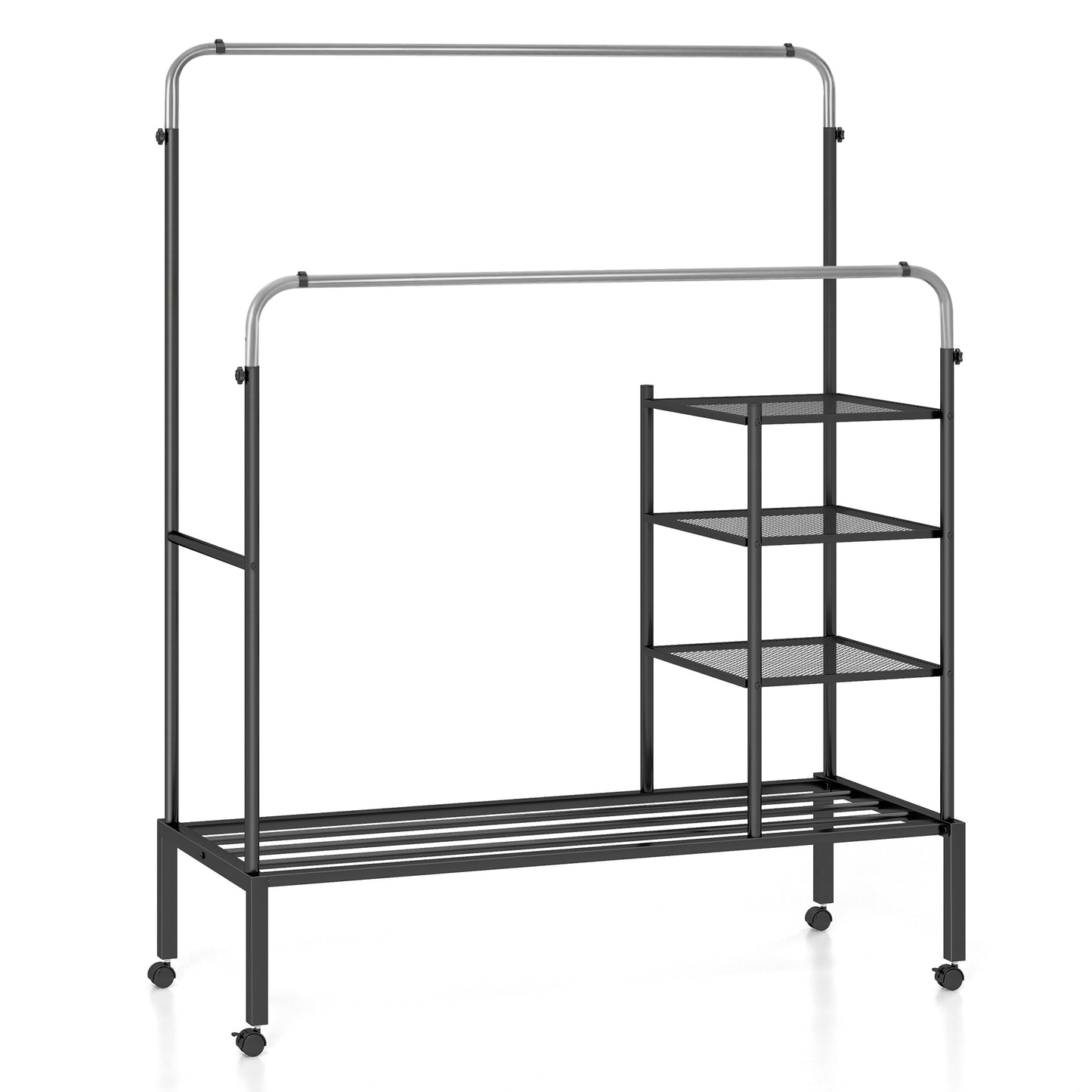 Rolling Double Rods Garment Rack with Height Adjustable Hanging Bars-Silver Kids Crystal