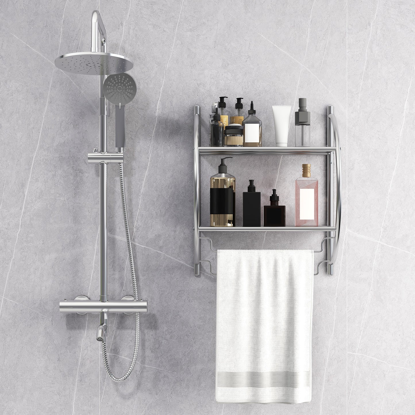 Wall Mounted 2-Tier Bathroom Towel Rack with 2 Towel Bars-Silver Kids Crystal