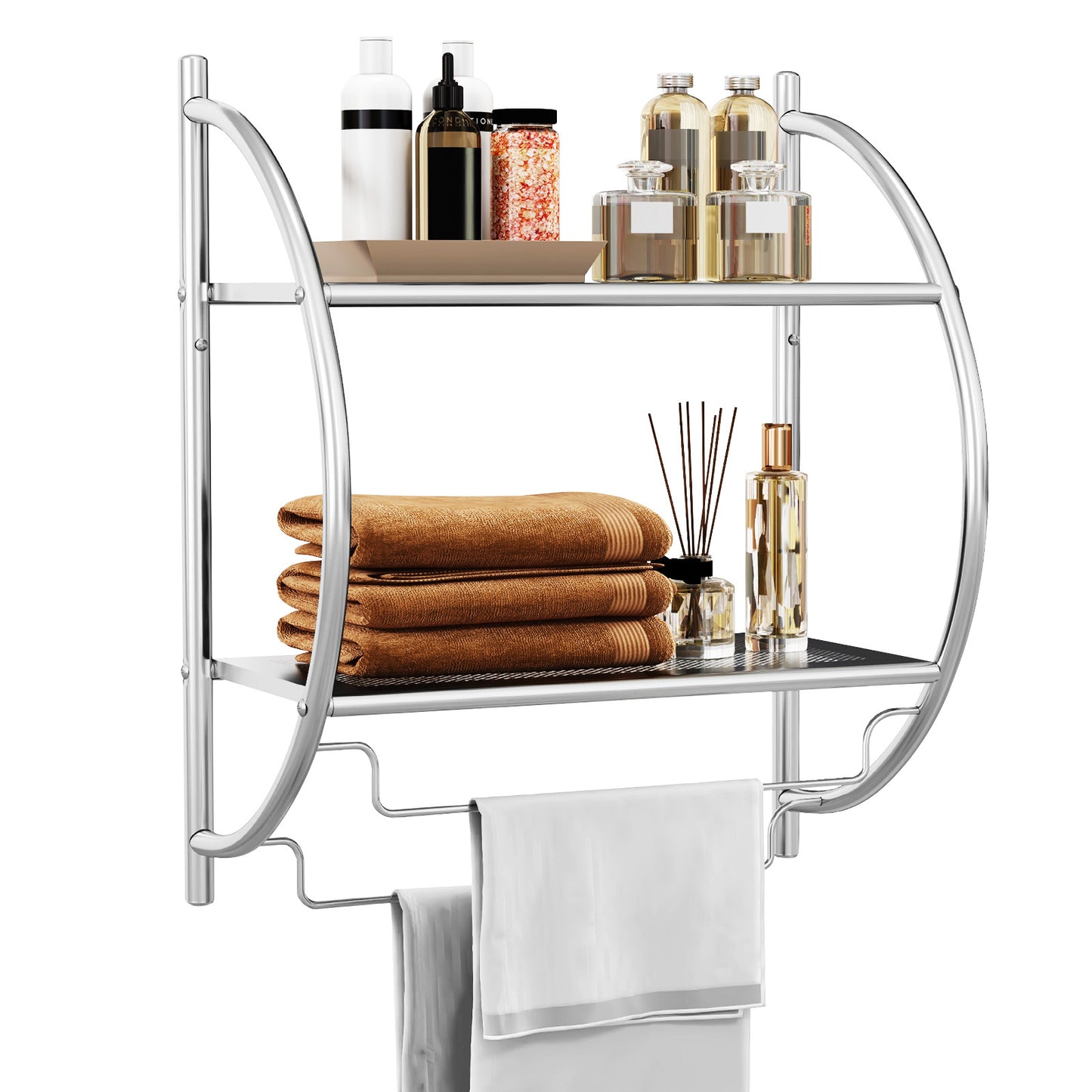 Wall Mounted 2-Tier Bathroom Towel Rack with 2 Towel Bars-Silver Kids Crystal