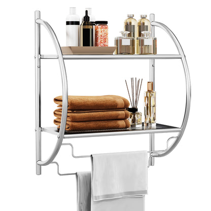 Wall Mounted 2-Tier Bathroom Towel Rack with 2 Towel Bars-Silver