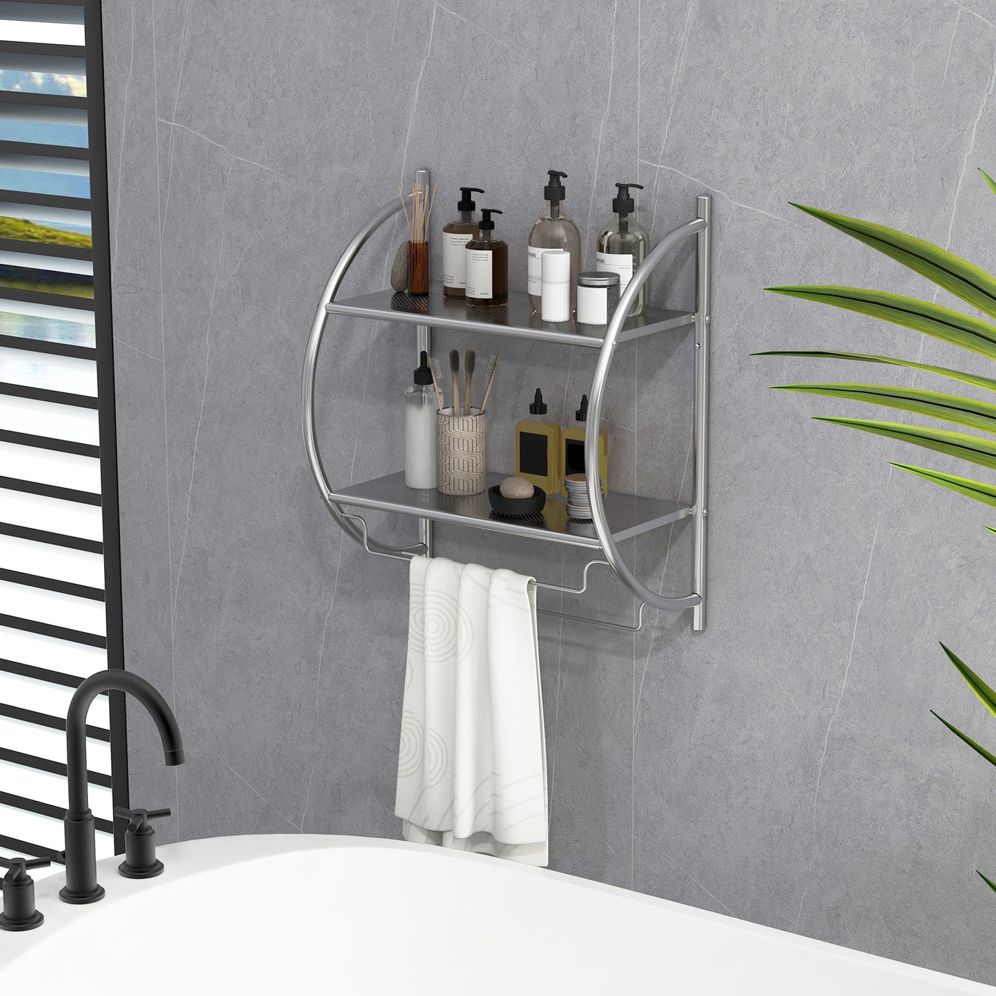 Wall Mounted 2-Tier Bathroom Towel Rack with 2 Towel Bars-Silver Kids Crystal