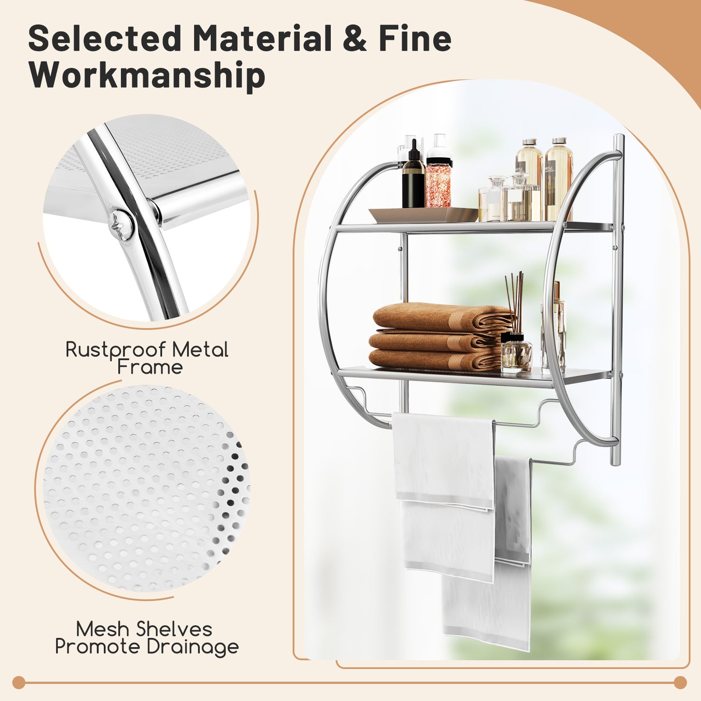 Wall Mounted 2-Tier Bathroom Towel Rack with 2 Towel Bars-Silver Kids Crystal