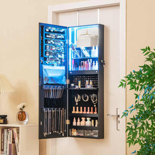 Wall Mounted Jewelry Cabinet with Full-Length Mirror-Black Kids Crystal