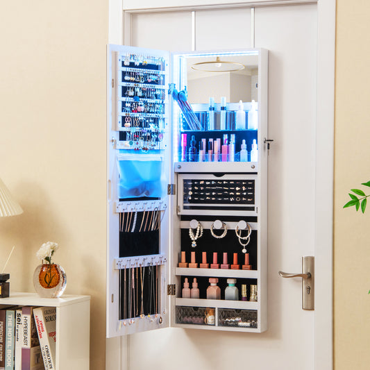 Wall Mounted Jewelry Cabinet with Full-Length Mirror-White Kids Crystal