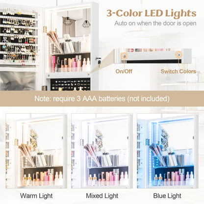 Wall Mounted Jewelry Cabinet with Full-Length Mirror-White