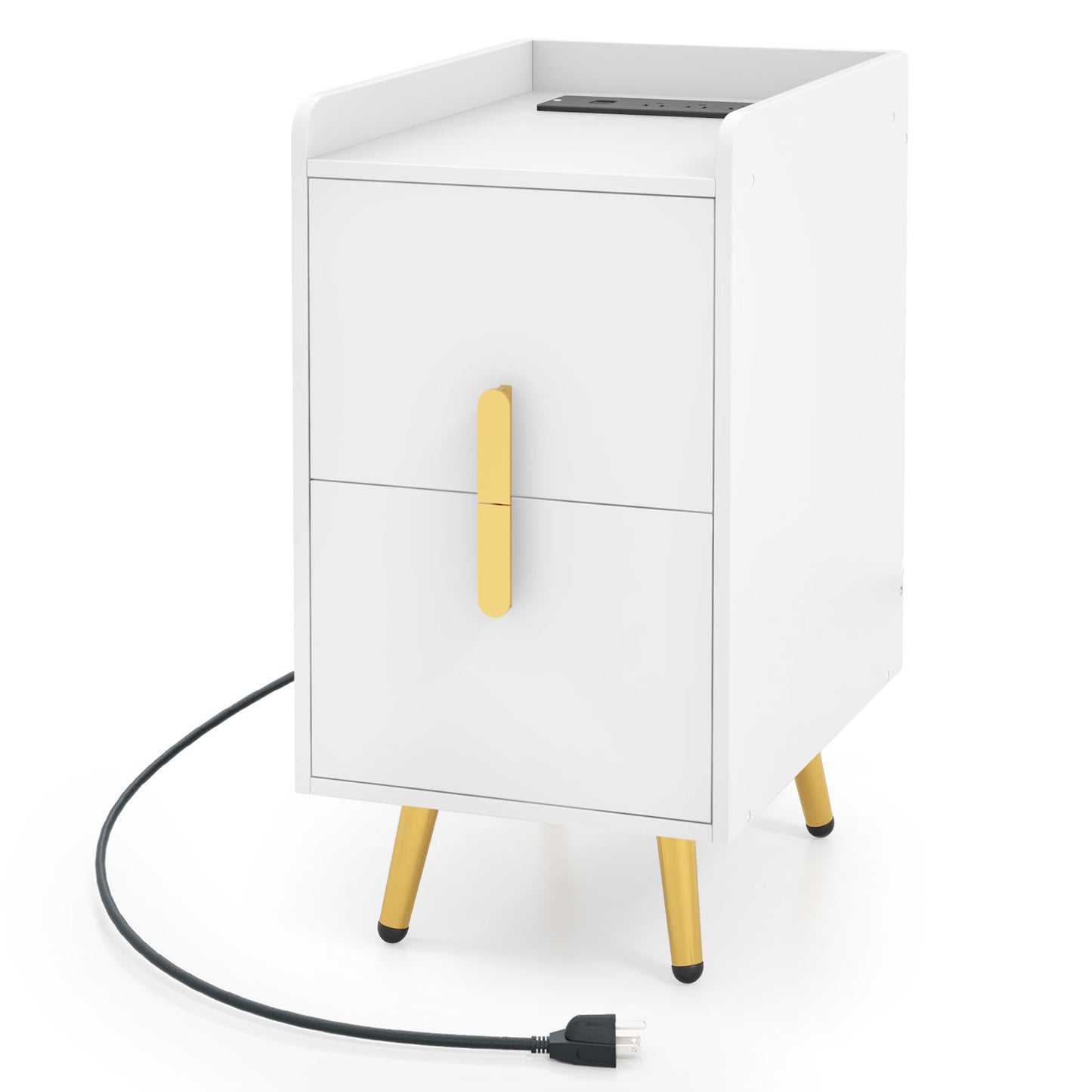 Nightstand Side Tables with 2 Drawers and 2 USB Ports-White Kids Crystal