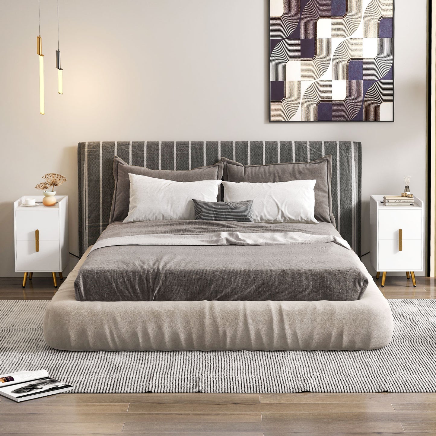 Nightstand Side Tables with 2 Drawers and 2 USB Ports-White Kids Crystal