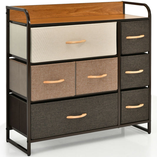 7 Drawer Tower Steel Frame and Wooden Top Dresser Storage Chest for Bedroom Kids Crystal
