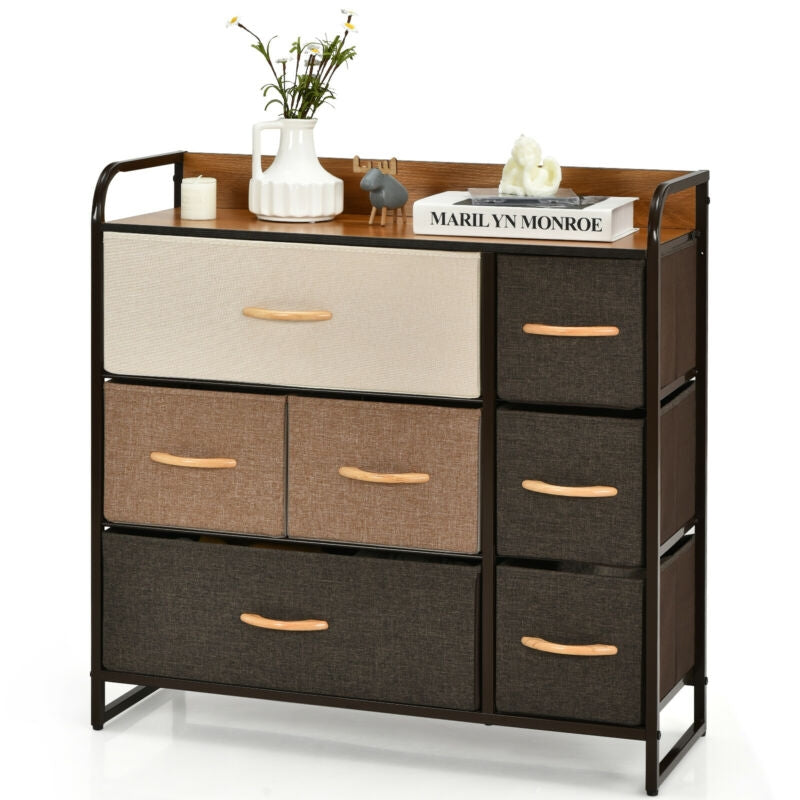 7 Drawer Tower Steel Frame and Wooden Top Dresser Storage Chest for Bedroom Kids Crystal