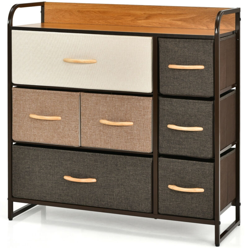 7 Drawer Tower Steel Frame and Wooden Top Dresser Storage Chest for Bedroom Kids Crystal