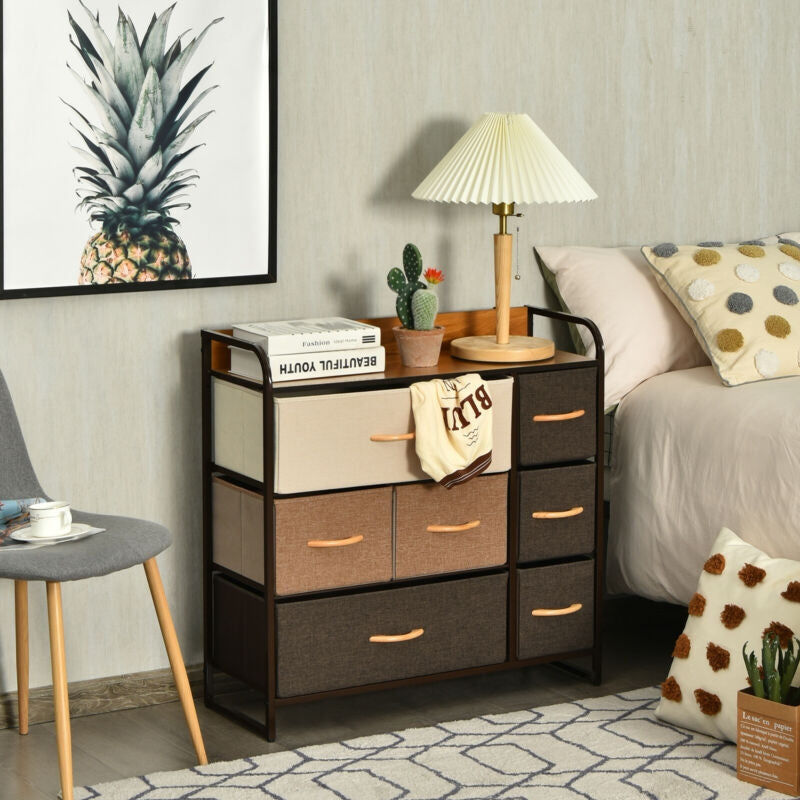 7 Drawer Tower Steel Frame and Wooden Top Dresser Storage Chest for Bedroom Kids Crystal