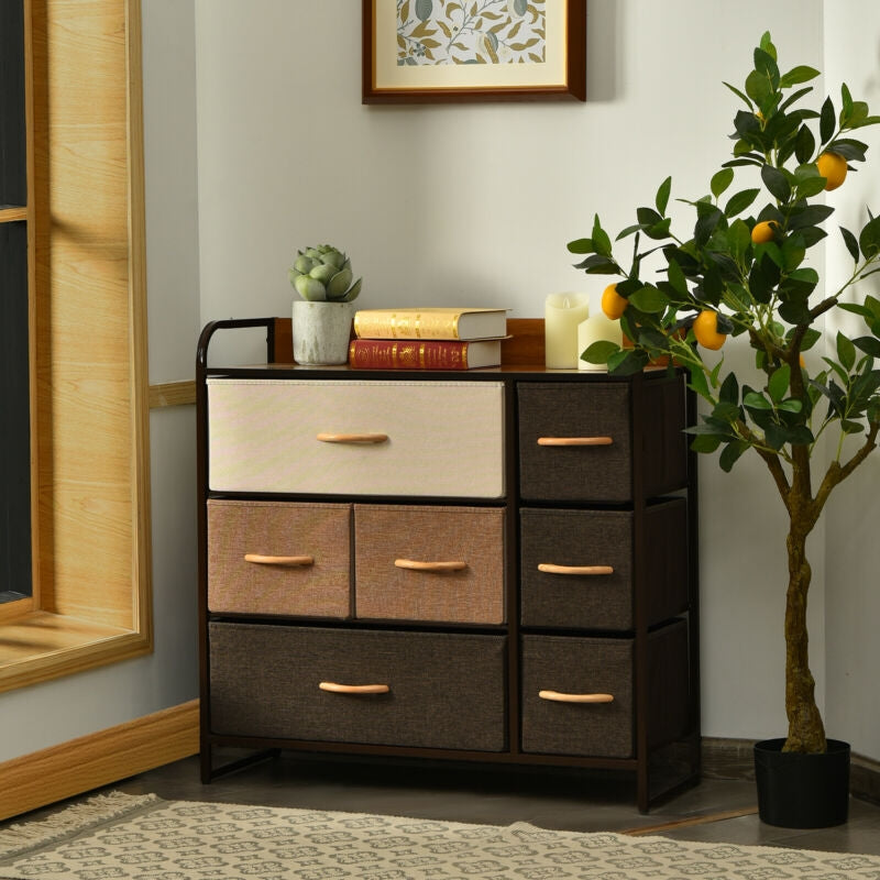 7 Drawer Tower Steel Frame and Wooden Top Dresser Storage Chest for Bedroom Kids Crystal