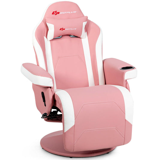 Ergonomic High Back Massage Gaming Chair with Pillow-Pink Kids Crystal