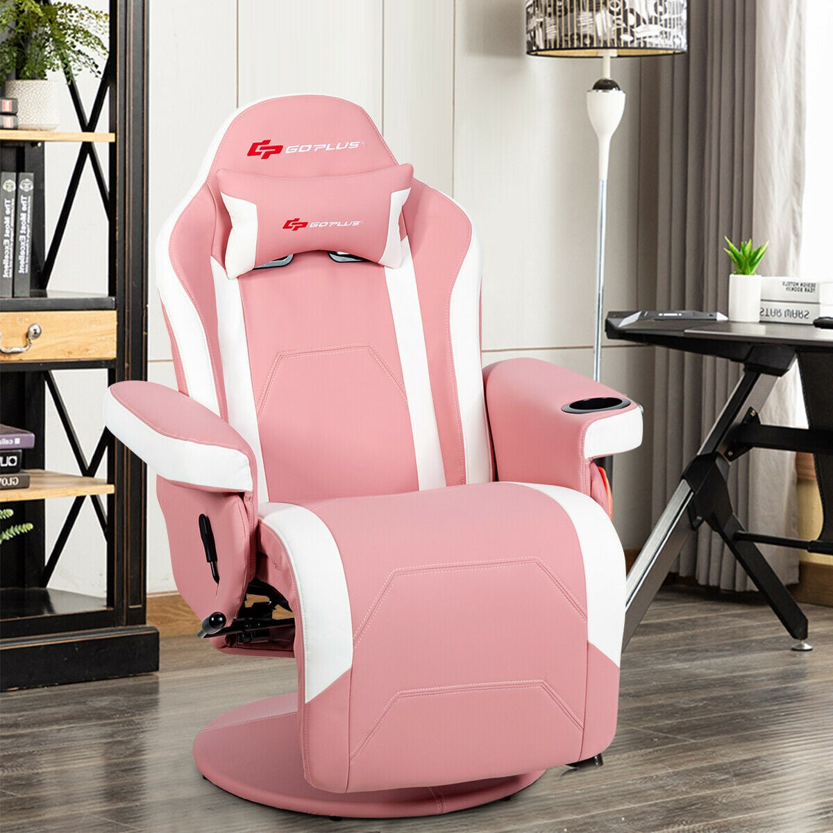 Ergonomic High Back Massage Gaming Chair with Pillow-Pink Kids Crystal