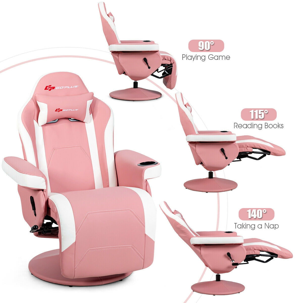 Ergonomic High Back Massage Gaming Chair with Pillow-Pink Kids Crystal