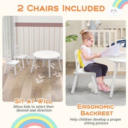 Wood Activity Kids Table and Chair Set with Center Mesh Storage-White
