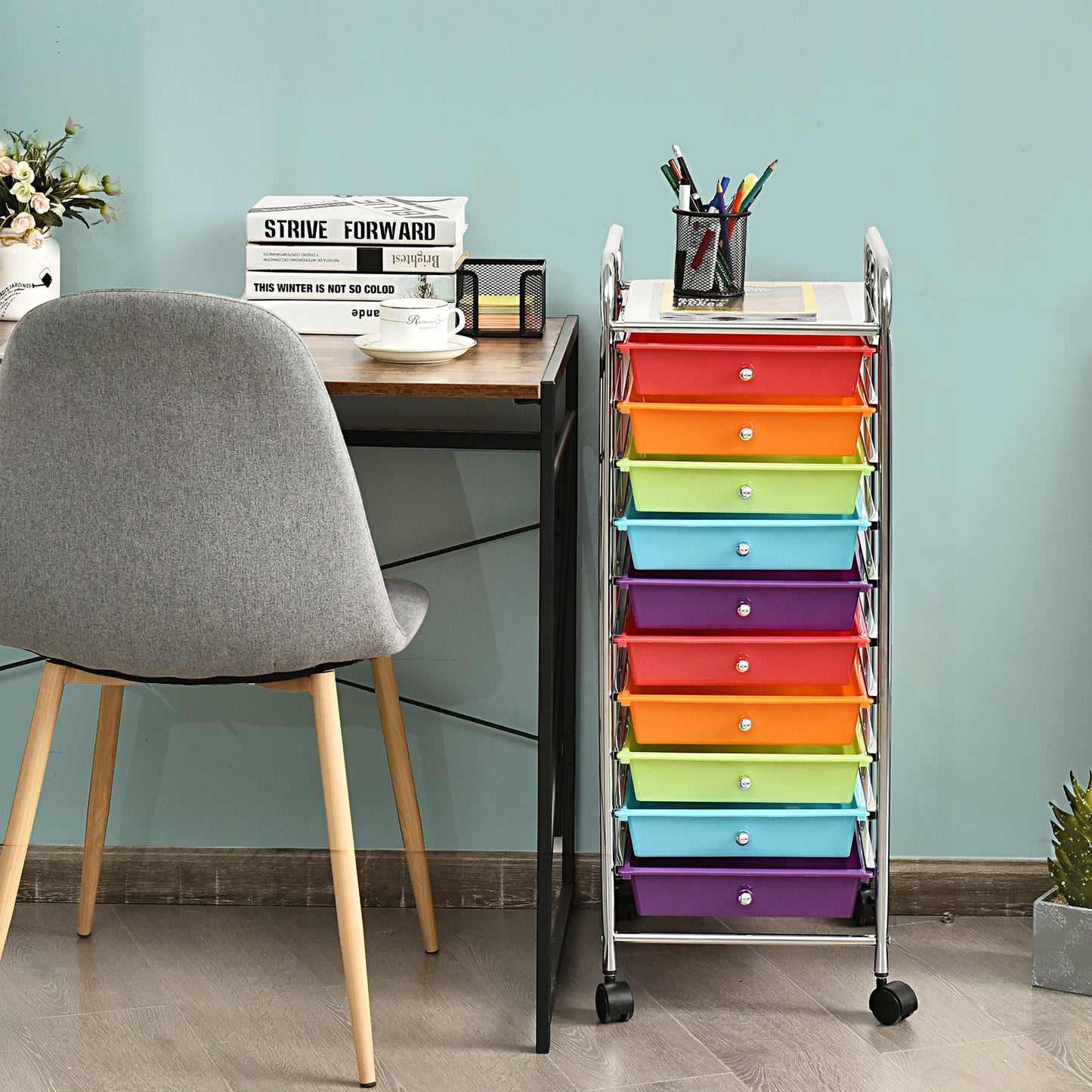 10 Drawer Rolling Storage Cart Organizer with 4 Universal Casters-Multicolor Kids Crystal