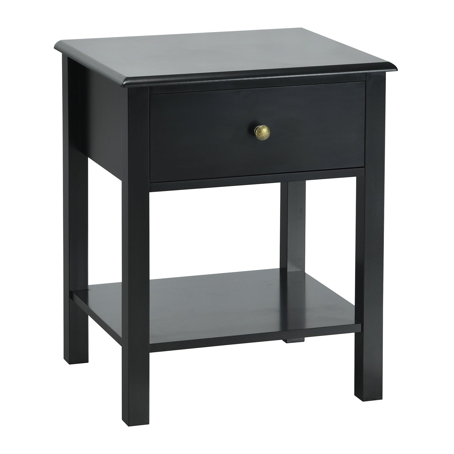 Nightstand End Table with Drawer and Shelf-Black Kids Crystal